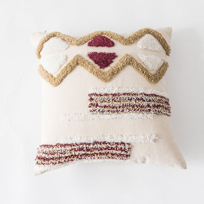 Indian Embroidered Tufted Tassel Cushion Cover Decorative Boho Sofa Pillow for Home Decor
