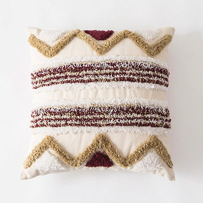 Indian Embroidered Tufted Tassel Cushion Cover Decorative Boho Sofa Pillow for Home Decor