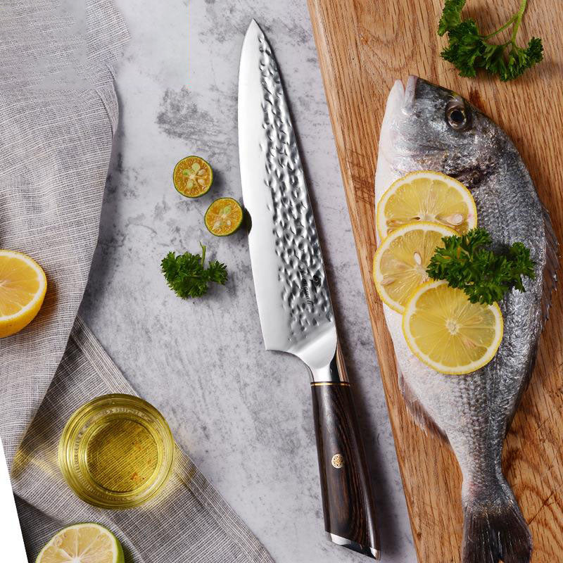 8 Inch Chef Knife Household Color Wooden Handle Forged Hammered Stainless Steel Kitchen Slicing Knife for Cooking