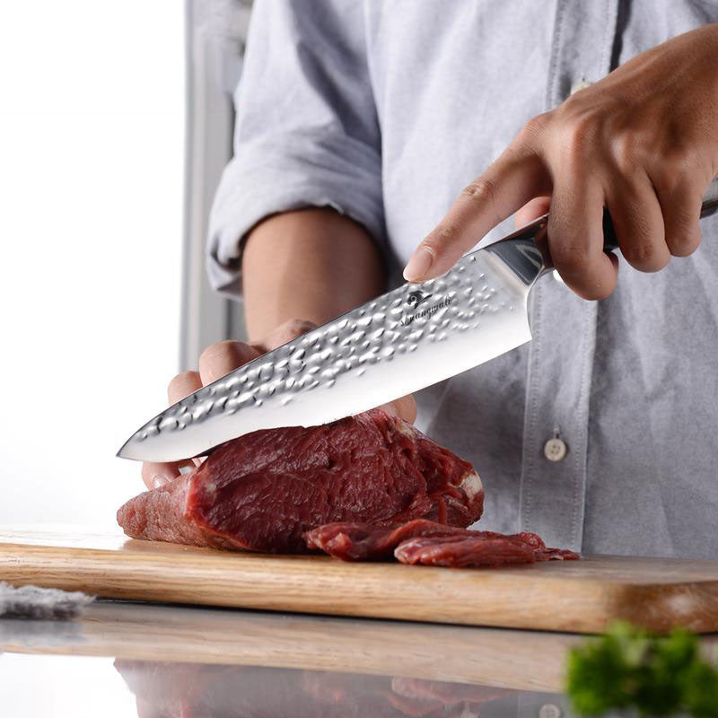 8 Inch Chef Knife Household Color Wooden Handle Forged Hammered Stainless Steel Kitchen Slicing Knife for Cooking