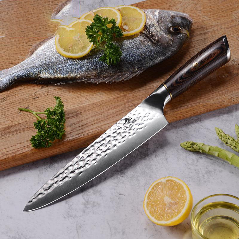 8 Inch Chef Knife Household Color Wooden Handle Forged Hammered Stainless Steel Kitchen Slicing Knife for Cooking