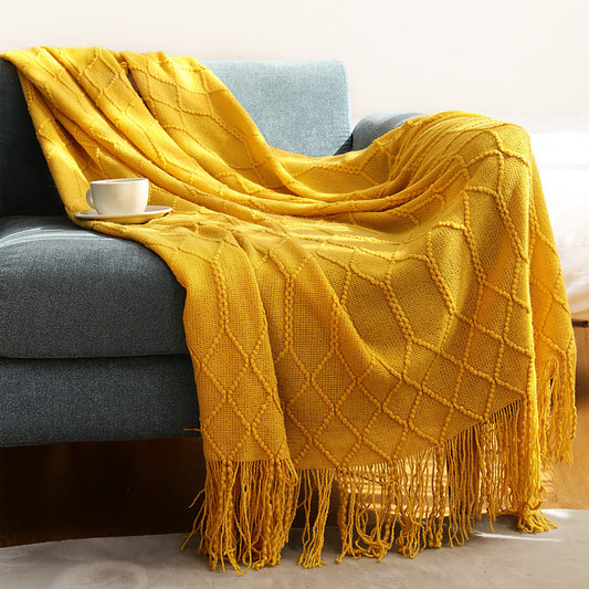 Pure Color Coral Fleece Knitted Sofa Blanket Soft Warm Throw Blanket for Couch Bed Living Room Decor