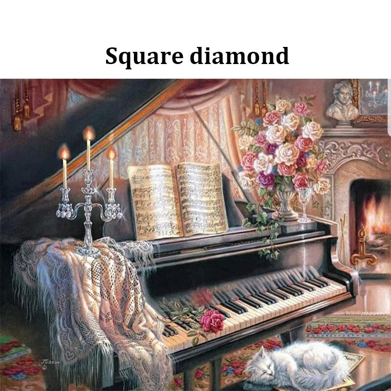 Piano Diamond Painting Picture Cross Stitch 5D DIY Full Drill Music Wall Art Decor Kit