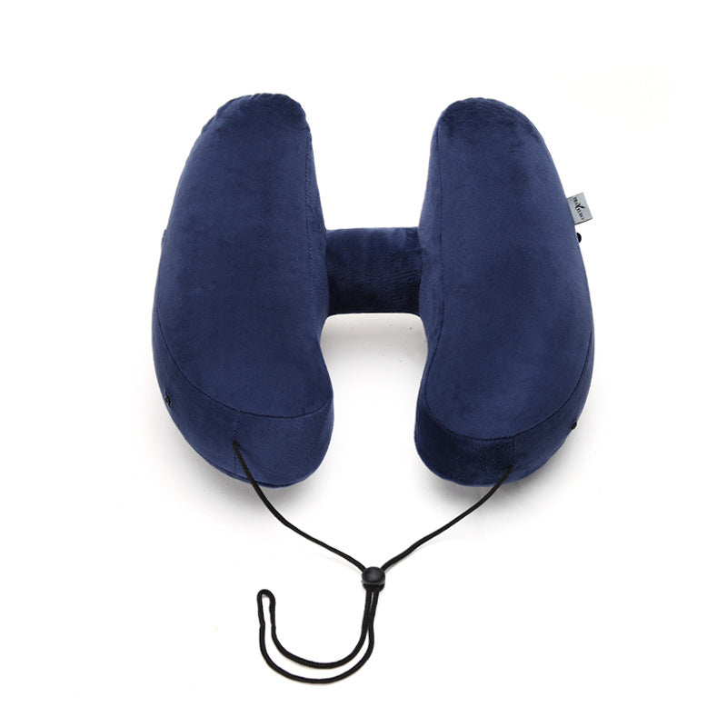 Hooded Travel Pillow Inflatable H Shape Neck Pillow Lightweight Folding Nap Cushion for Car Office Airplane Sleeping