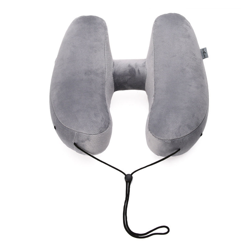 Hooded Travel Pillow Inflatable H Shape Neck Pillow Lightweight Folding Nap Cushion for Car Office Airplane Sleeping