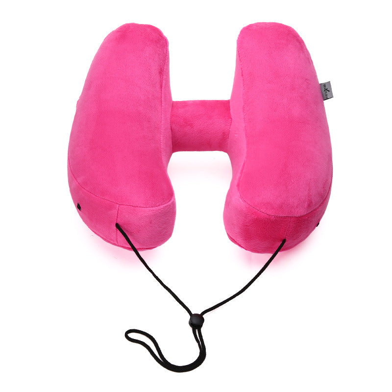 Hooded Travel Pillow Inflatable H Shape Neck Pillow Lightweight Folding Nap Cushion for Car Office Airplane Sleeping