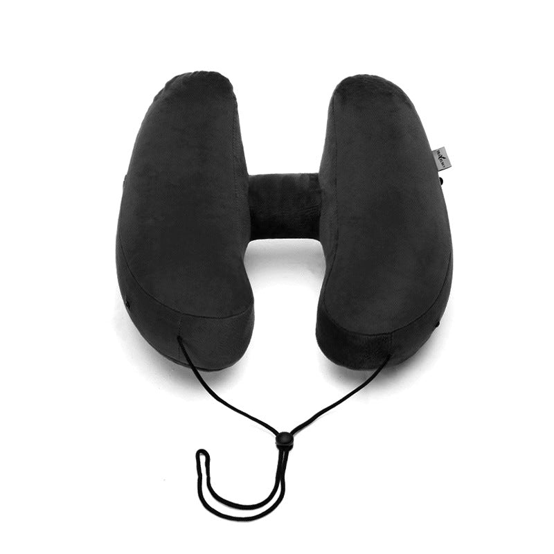 Hooded Travel Pillow Inflatable H Shape Neck Pillow Lightweight Folding Nap Cushion for Car Office Airplane Sleeping