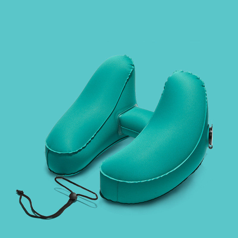 Hooded Travel Pillow Inflatable H Shape Neck Pillow Lightweight Folding Nap Cushion for Car Office Airplane Sleeping