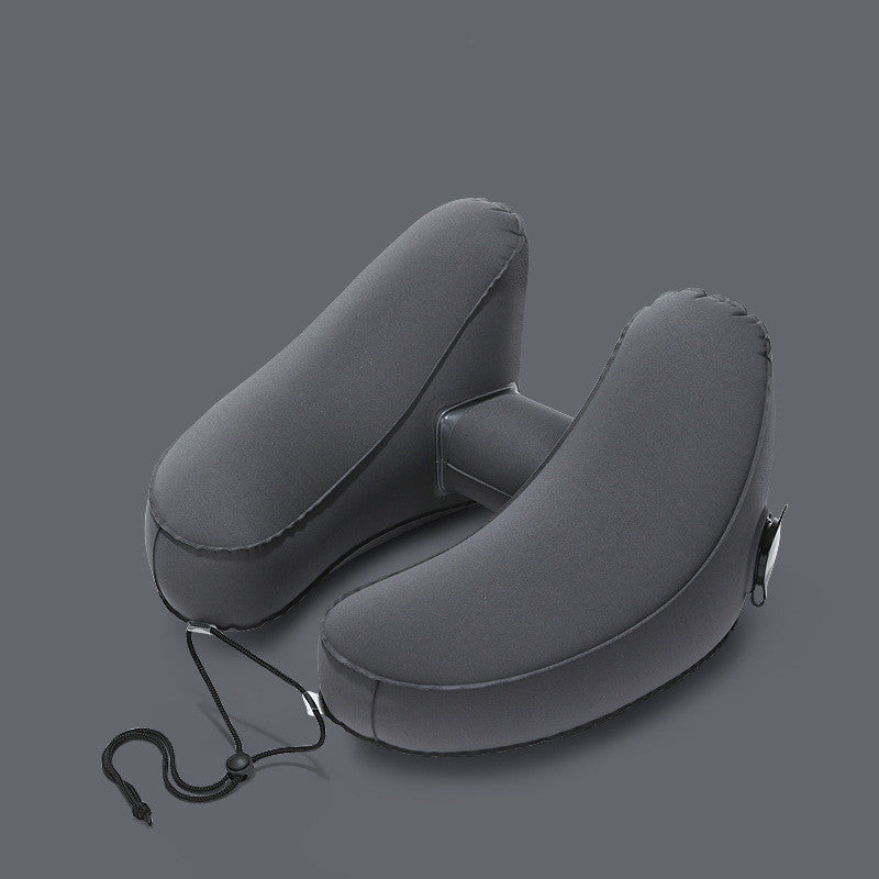 Hooded Travel Pillow Inflatable H Shape Neck Pillow Lightweight Folding Nap Cushion for Car Office Airplane Sleeping