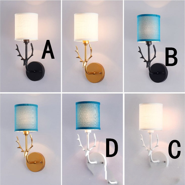 Wrought Iron Antlers Wall Lamp Modern Bedroom Bedside Aisle Living Room Hotel Wall Sconce Light