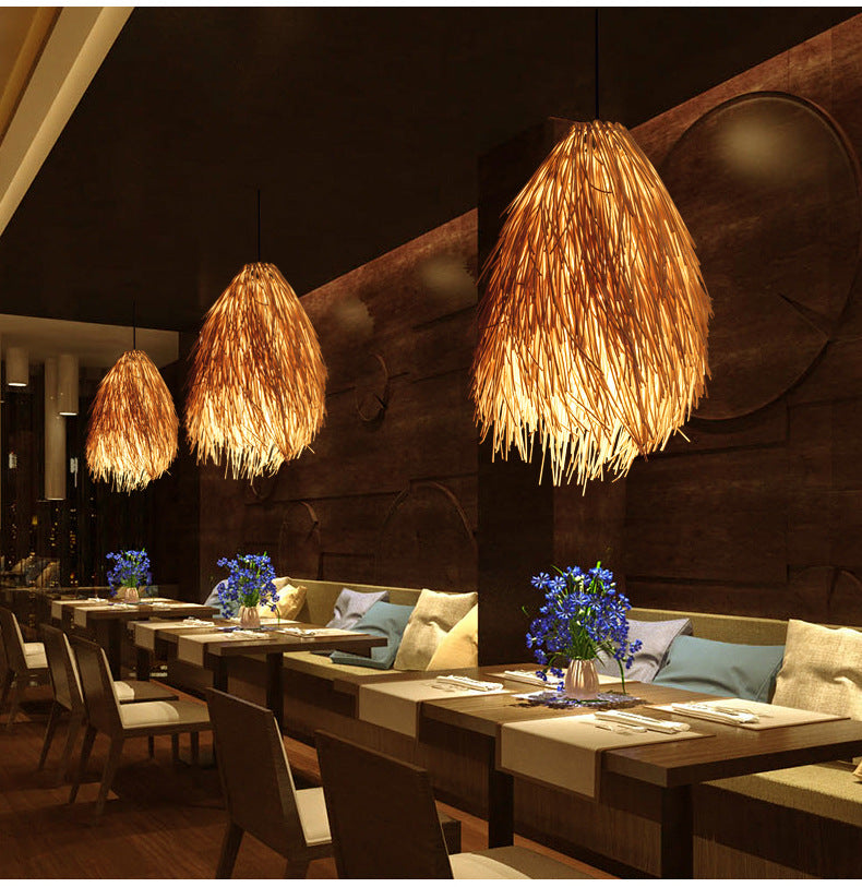 Idyllic Rattan Pine Cone Chandelier – Creative Ceiling Light for Hotel & Home