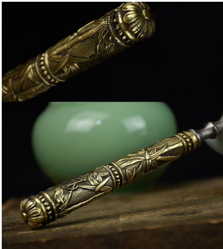 Stainless Steel Tea Knife – Golden Bamboo & Copper Handle Cutting Tool (Single Piece)