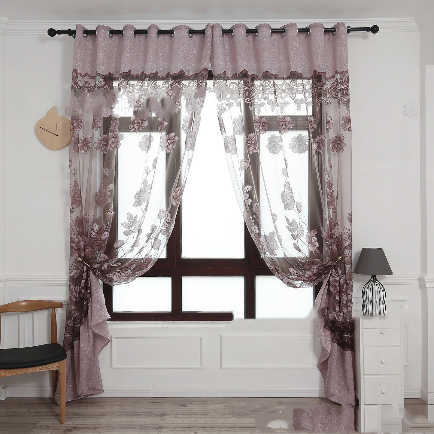 Modern Peony Jacquard Burnout Sheer Curtain Floral Window Screen Elegant Light Filtering Drapes for Living Room Bedroom