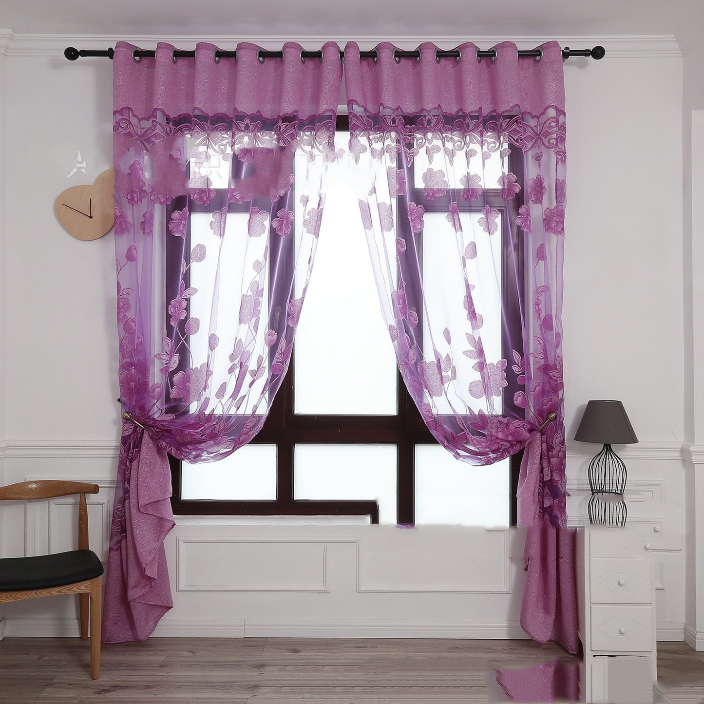 Modern Peony Jacquard Burnout Sheer Curtain Floral Window Screen Elegant Light Filtering Drapes for Living Room Bedroom