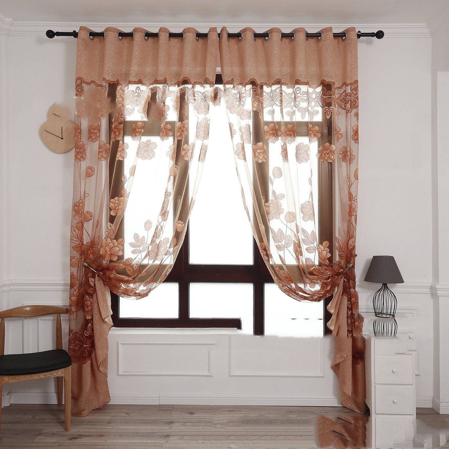 Modern Peony Jacquard Burnout Sheer Curtain Floral Window Screen Elegant Light Filtering Drapes for Living Room Bedroom