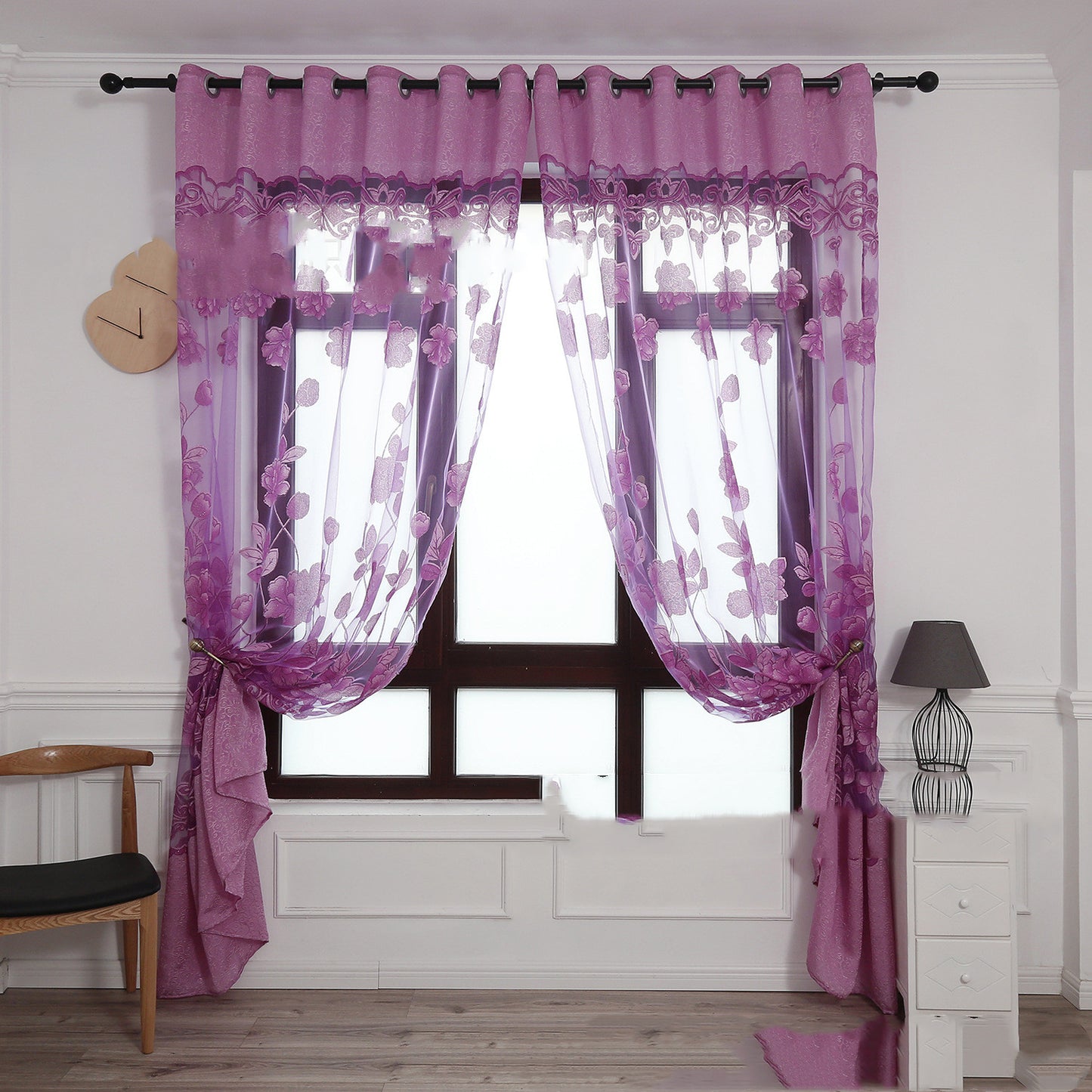 Modern Peony Jacquard Burnout Sheer Curtain Floral Window Screen Elegant Light Filtering Drapes for Living Room Bedroom