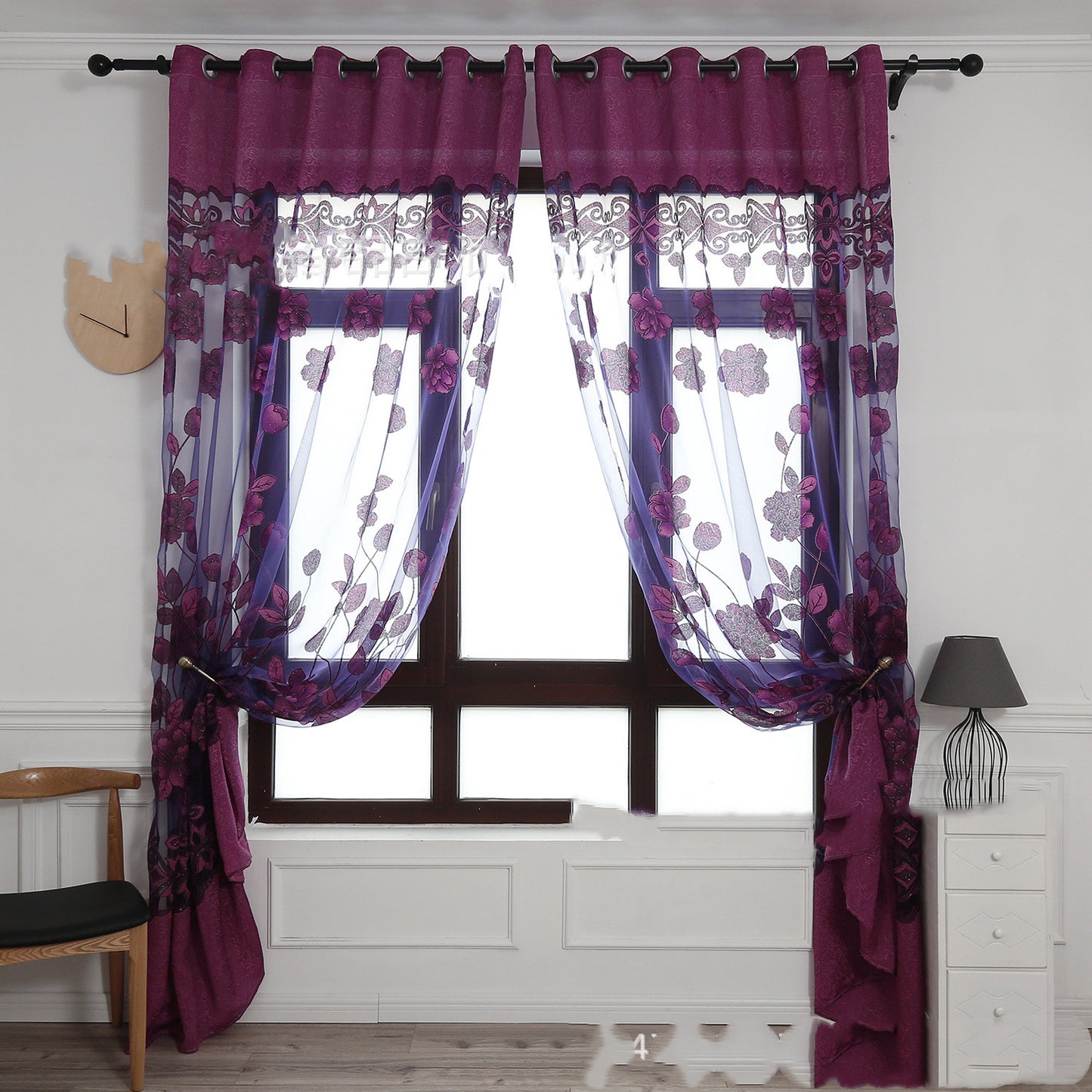 Modern Peony Jacquard Burnout Sheer Curtain Floral Window Screen Elegant Light Filtering Drapes for Living Room Bedroom