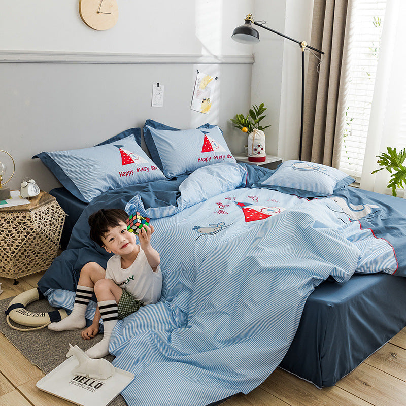 4-Piece Children’s Bedding Set Soft Comforter Sheets Pillowcases Kids Bed Set Cartoon Bedroom Decor