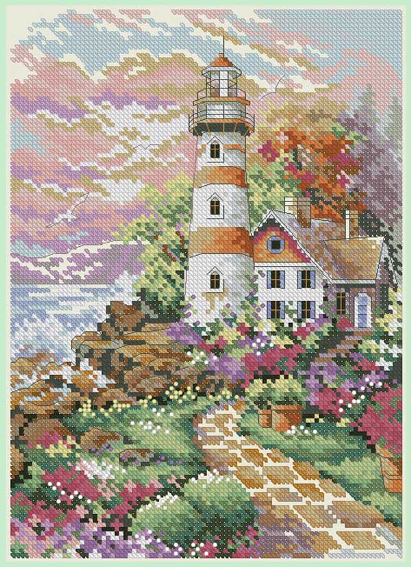 Lighthouse Cross Stitch Kit – DIY Embroidery Landscape Art Set for Home Decor