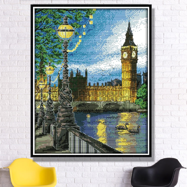 London Bell Tower Night View Cross Stitch Kit – DIY Cityscape Embroidery Art Set