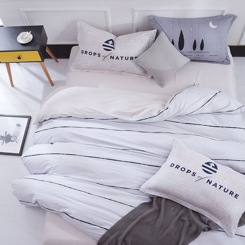 Pure Cotton 4 Piece Bed Linen Set Single Duvet Cover Soft Breathable Bedding Set for Home Use