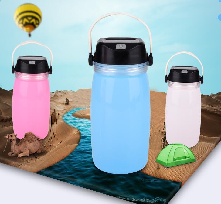 Portable Solar Silicone Lantern Bottle Light USB Rechargeable LED Camping Hiking Waterproof Night Lamp