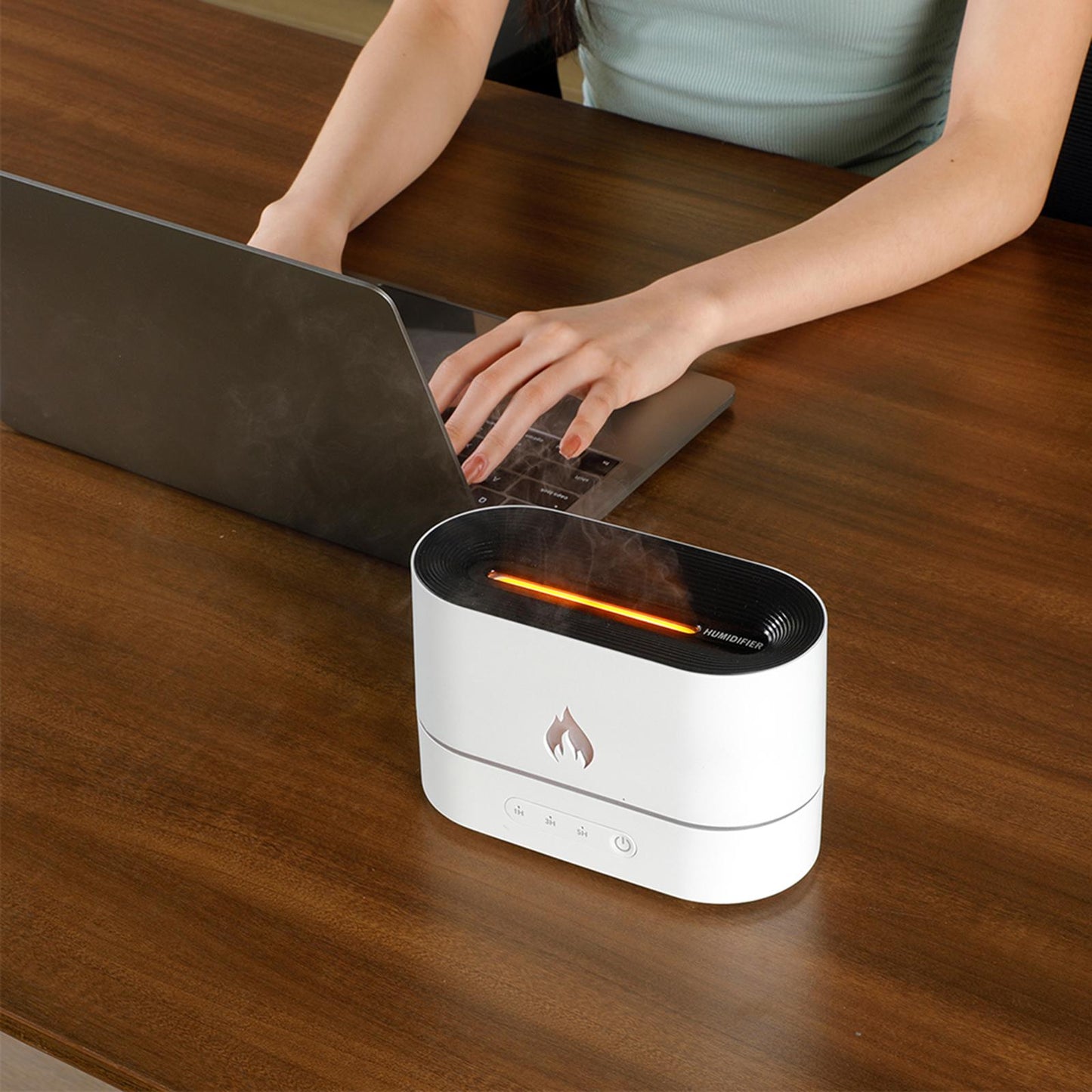 Flame Aromatherapy Humidifier Silent Air Diffuser LED Atmosphere Light for Bedroom Home Decor