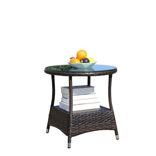 Outdoor Patio Round Coffee Table Clear Tempered Glass Top Garden Furniture Side Table