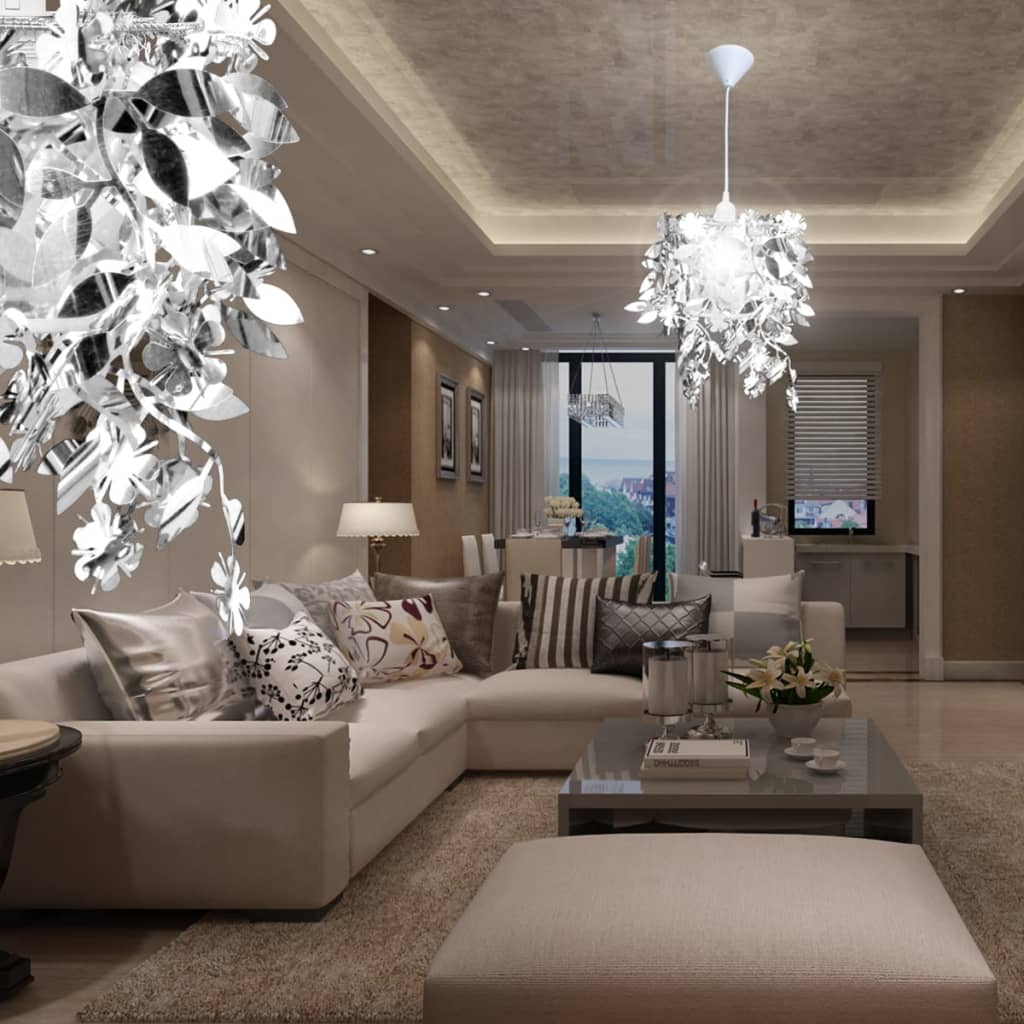 Silver Leaf Sequin Chandelier – Elegant Pendant Ceiling Light
