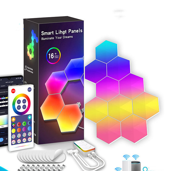Graffiti Hexagonal Quantum LED Lamp Smart Honeycomb Wall and Bedside Light for E-Sports Ambient Decor