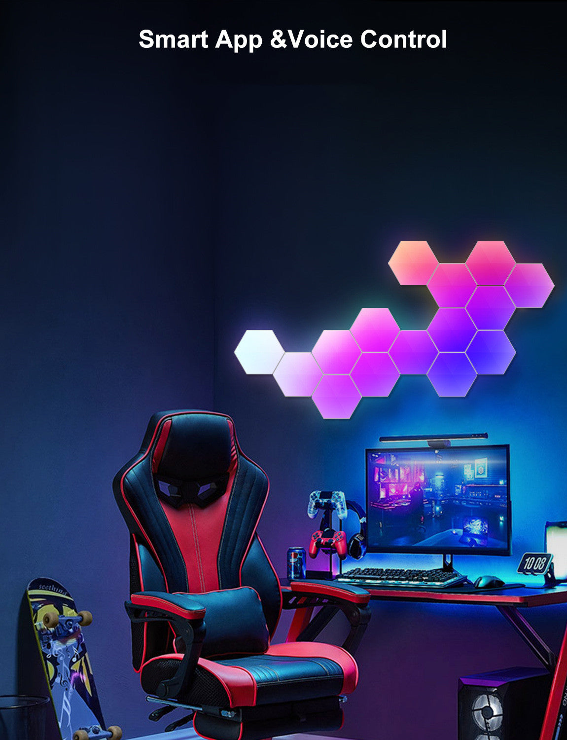 Graffiti Hexagonal Quantum LED Lamp Smart Honeycomb Wall and Bedside Light for E-Sports Ambient Decor