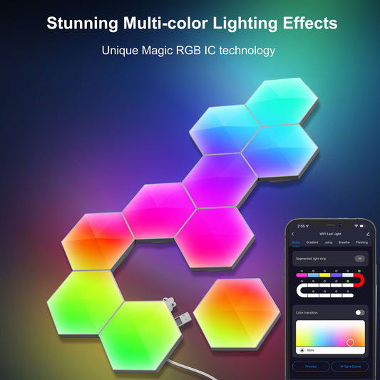 Graffiti Hexagonal Quantum LED Lamp Smart Honeycomb Wall and Bedside Light for E-Sports Ambient Decor