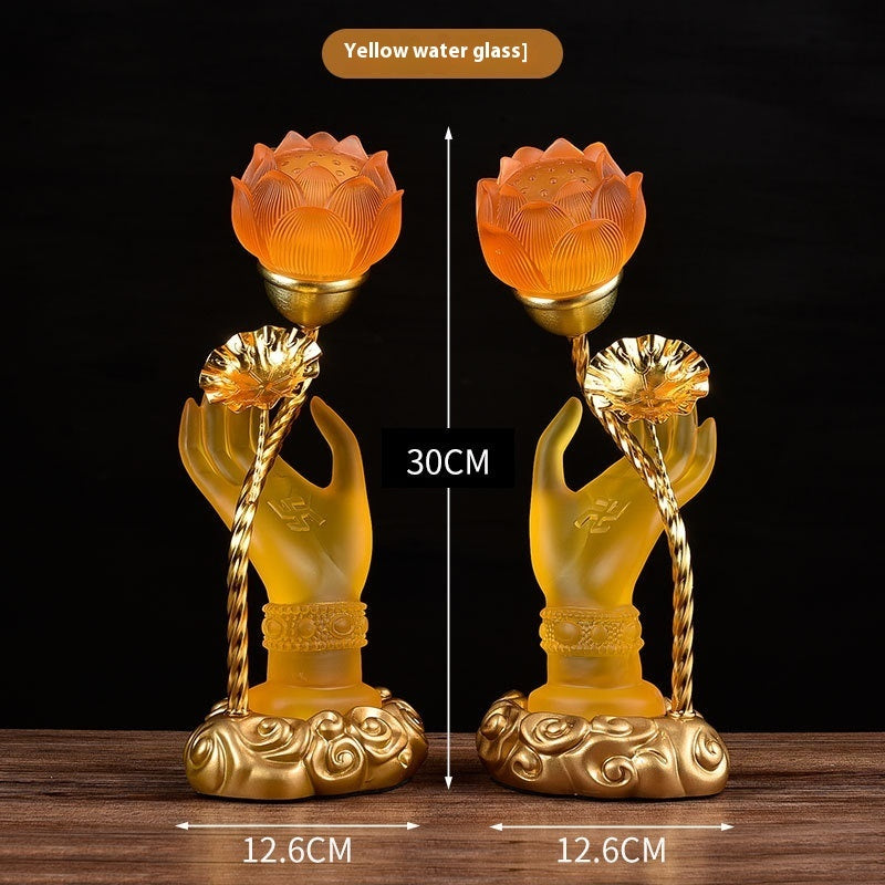 Colorful Crystal Lotus Buddha Hand Plug-in Lamp for Worship & Meditation