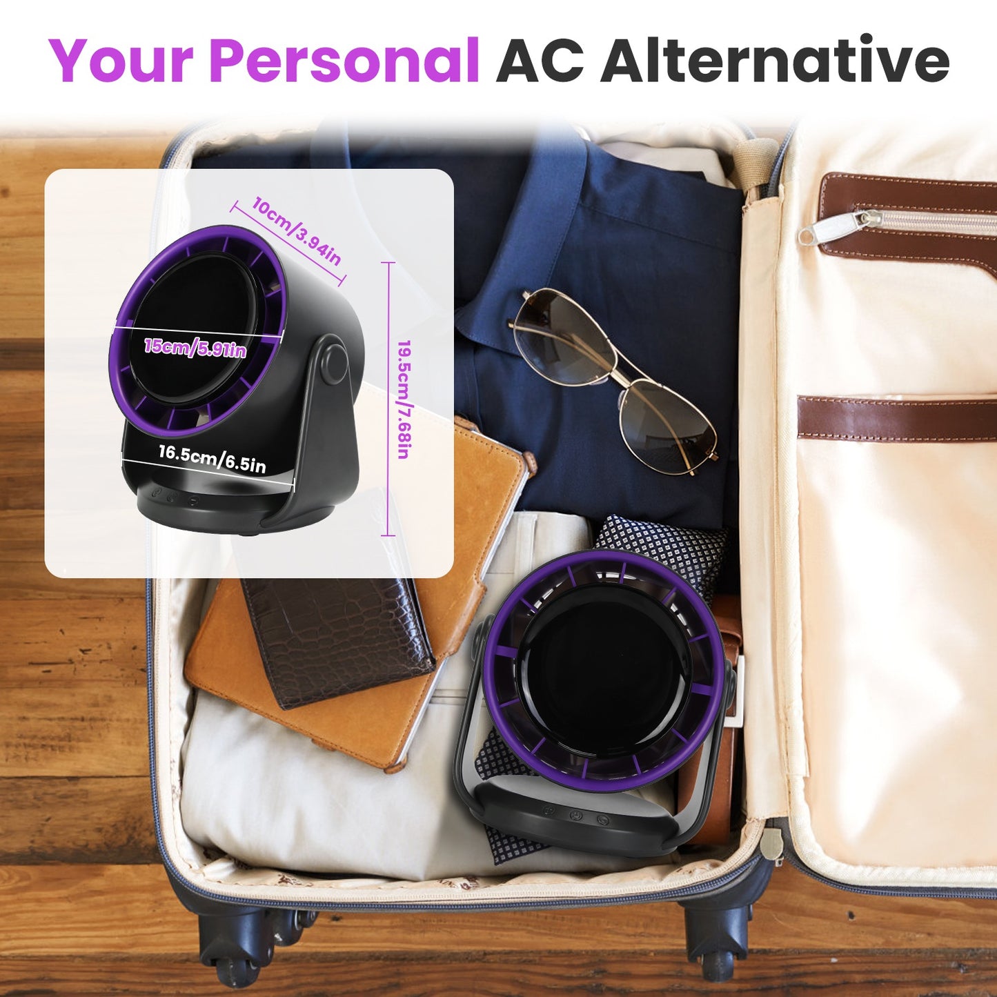 Rechargeable Mini Desk Fan Battery Operated Wall Mounted Portable Fan with Adjustable Tilt for Home Office Travel