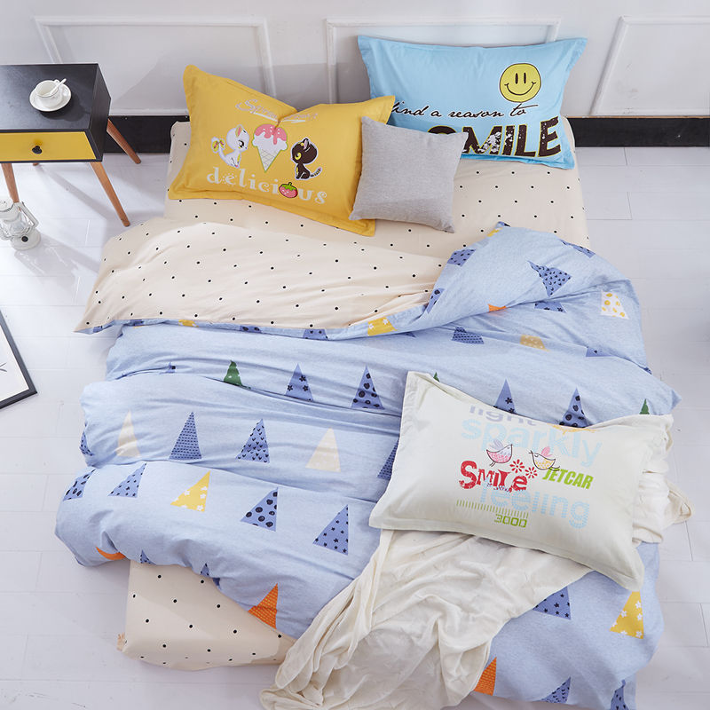 Pure Cotton 4 Piece Bed Linen Set Single Duvet Cover Soft Breathable Bedding Set for Home Use