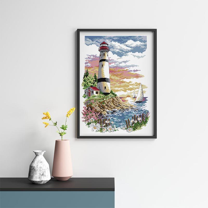 Lighthouse Cross Stitch Kit – DIY Embroidery Art Set for Home Decor