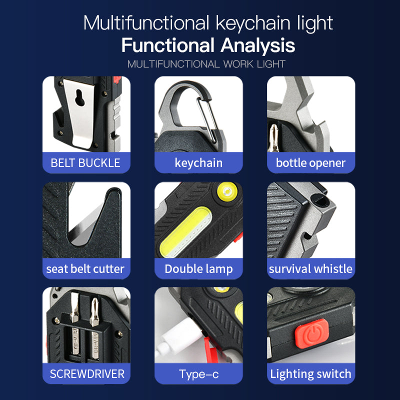 Multifunctional COB Keychain Work Light – Rechargeable High Brightness LED Emergency & Camping Light