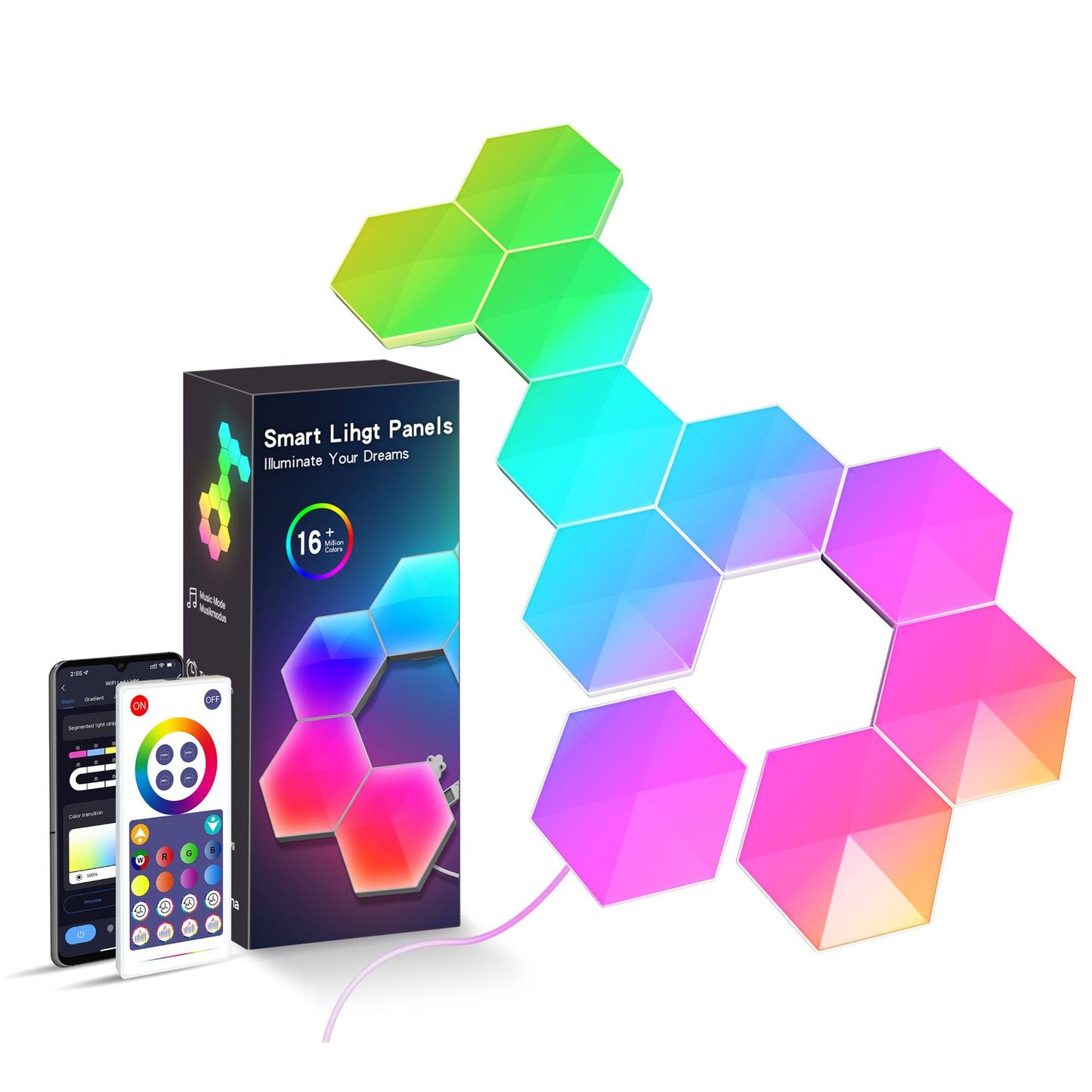 Graffiti Hexagonal Quantum LED Lamp Smart Honeycomb Wall and Bedside Light for E-Sports Ambient Decor