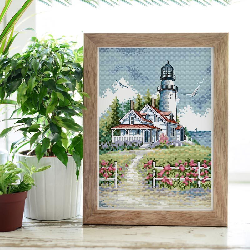 Lighthouse Cross Stitch Kit – DIY Embroidery Art Set for Home Decor