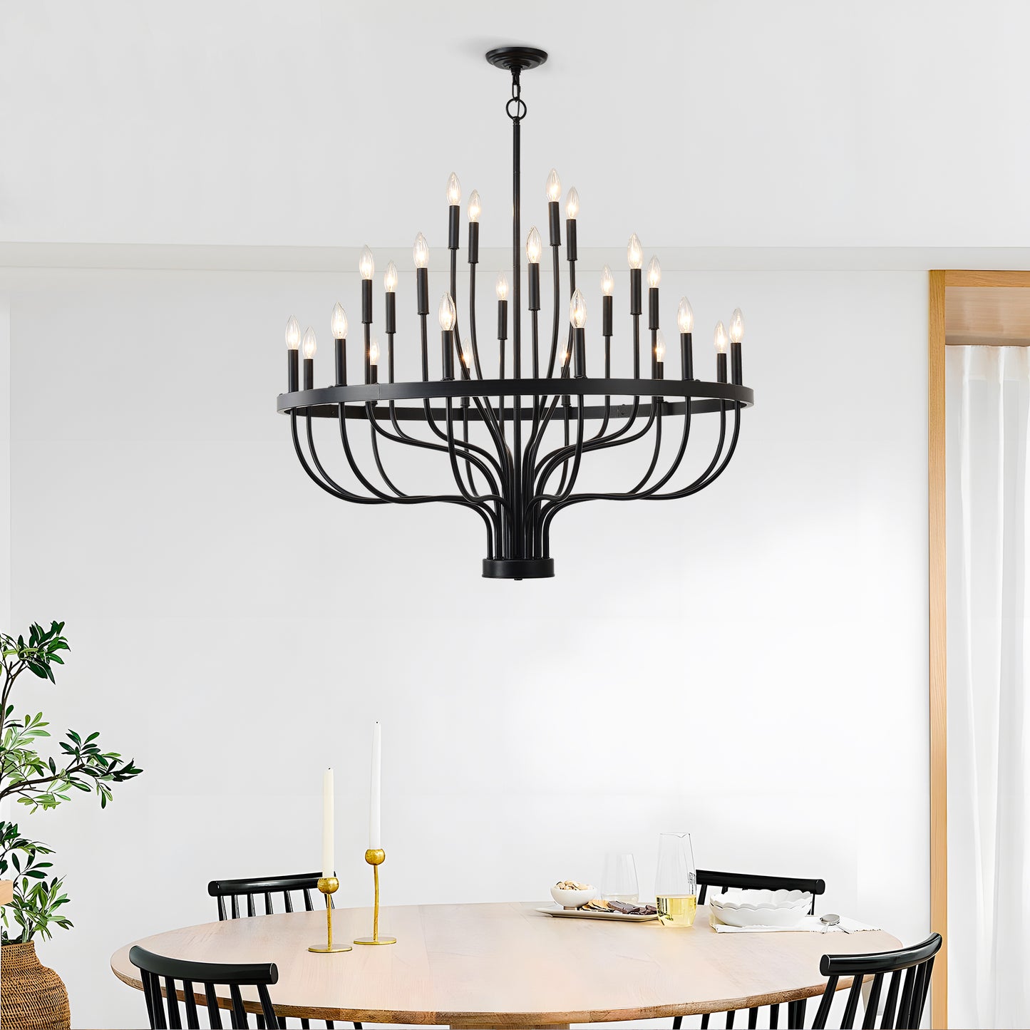 24-Light Black Industrial Candle Chandelier – Modern Farmhouse Iron Pendant Light for Dining Room, Living Room & Foyer (E12 Bulb)