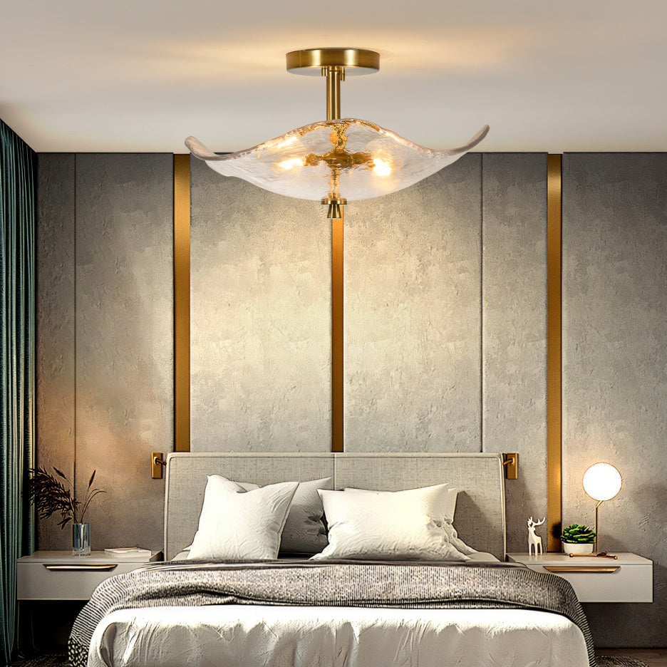 16.5 Inch Glass Semi Flush Mount Ceiling Light Fixture Modern Gold 2-Light Bedroom Bathroom Kitchen Hallway Ceiling Lamp