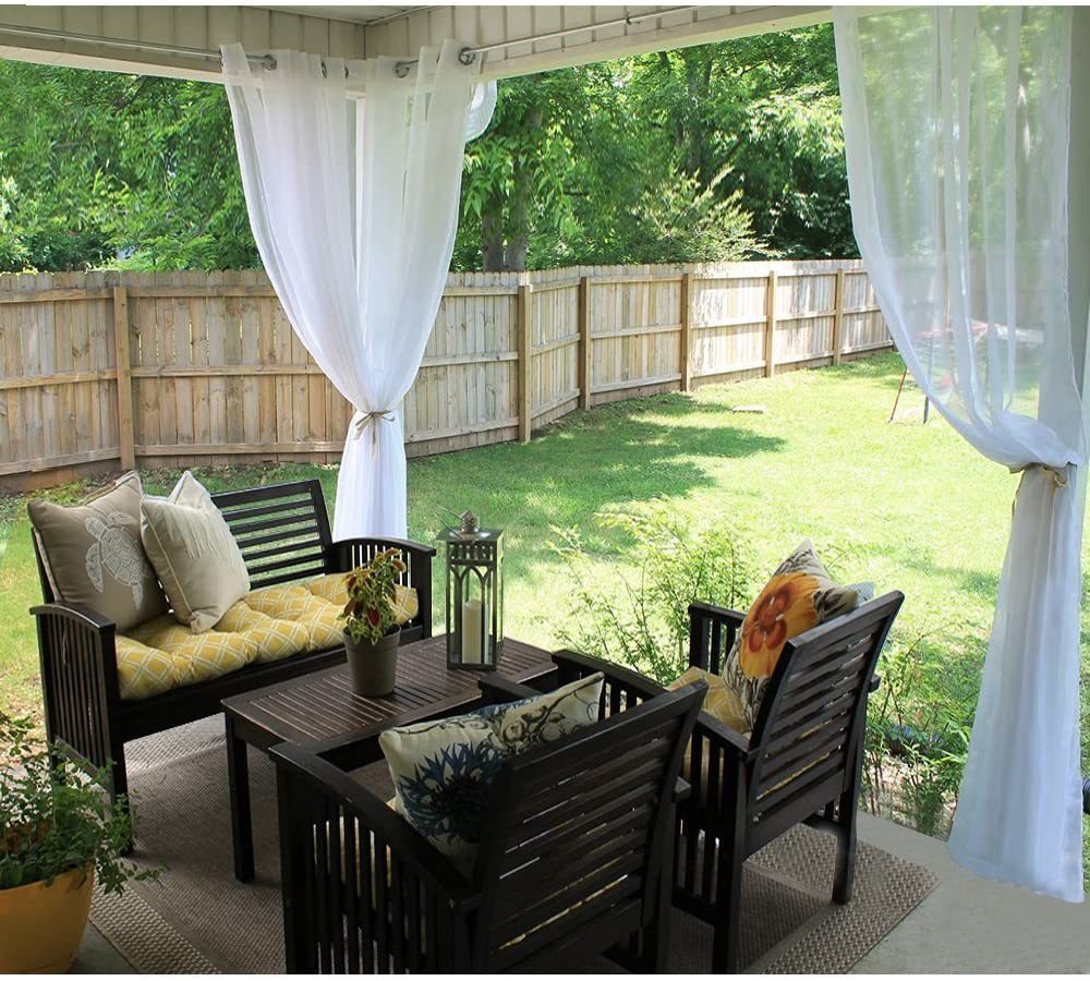 Outdoor Shading Door Curtain Waterproof White Mesh Curtains for Pavilion Balcony Terrace Window Screen