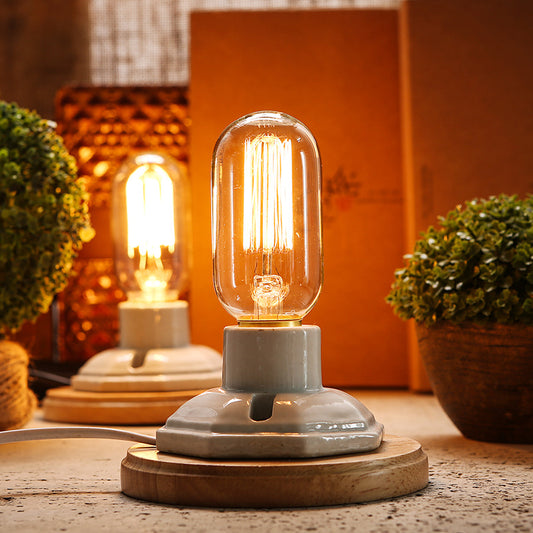 Retro Ceramic Night Light Vintage Bedside Lamp Warm LED Ambient Light for Bedroom Home Decor