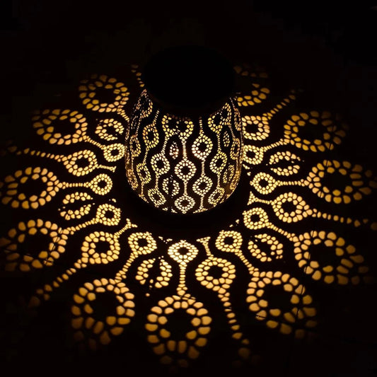 Solar Waterproof Iron Hanging Lantern Hollow Design Outdoor Garden Light Decorative LED Lamp