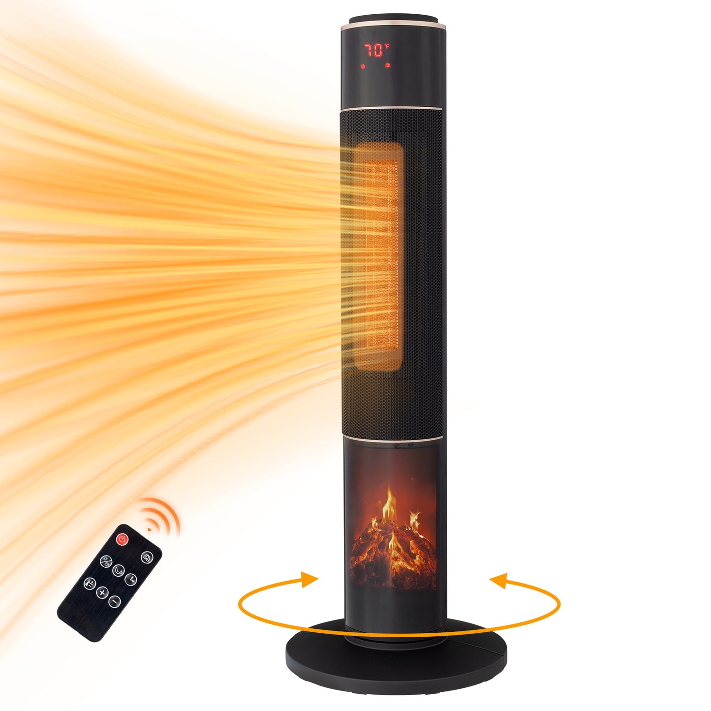 33-Inch Tower Space Heater 1500W Electric Heater with 3D Flame Thermostat Oscillation Timer & Remote for Indoor Home Office