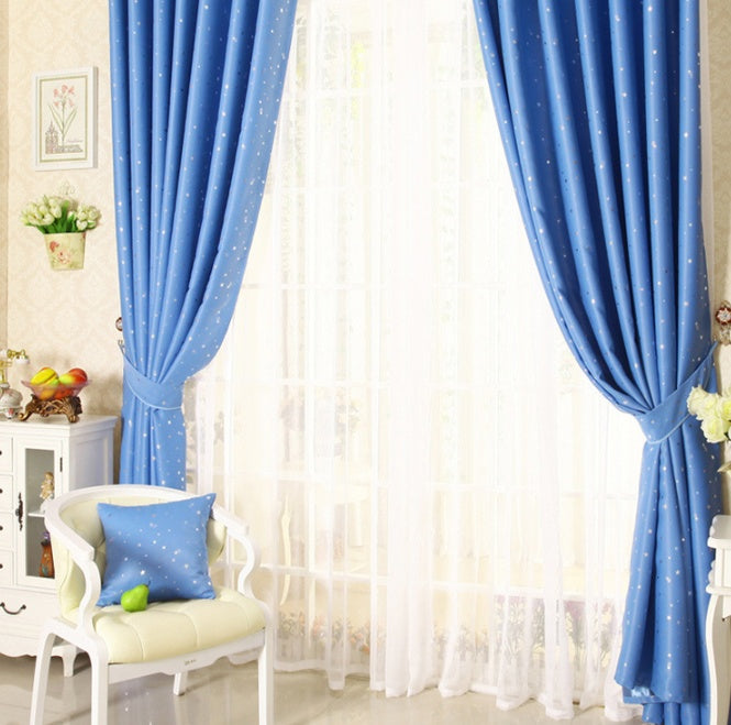 Star Print Perforated Finished Curtain Modern Window Drapes for Bedroom Living Room Home Decoration