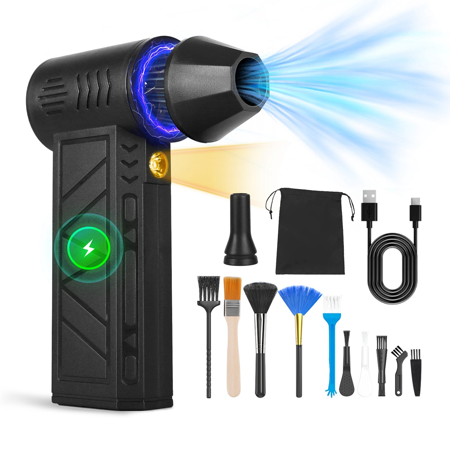 Rechargeable Compressed Air Duster 150000 RPM Cordless Air Blower with LED Light for PC Keyboard Car and Home Cleaning