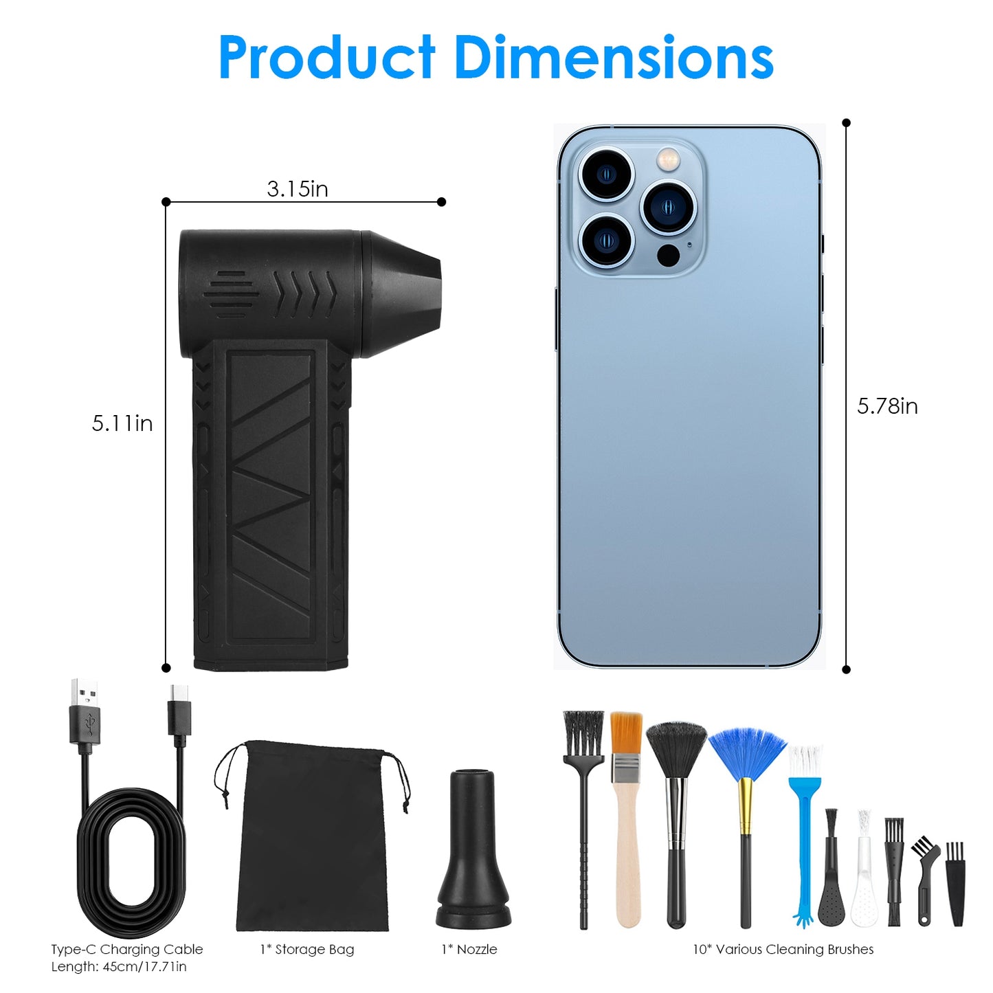 Rechargeable Compressed Air Duster 150000 RPM Cordless Air Blower with LED Light for PC Keyboard Car and Home Cleaning