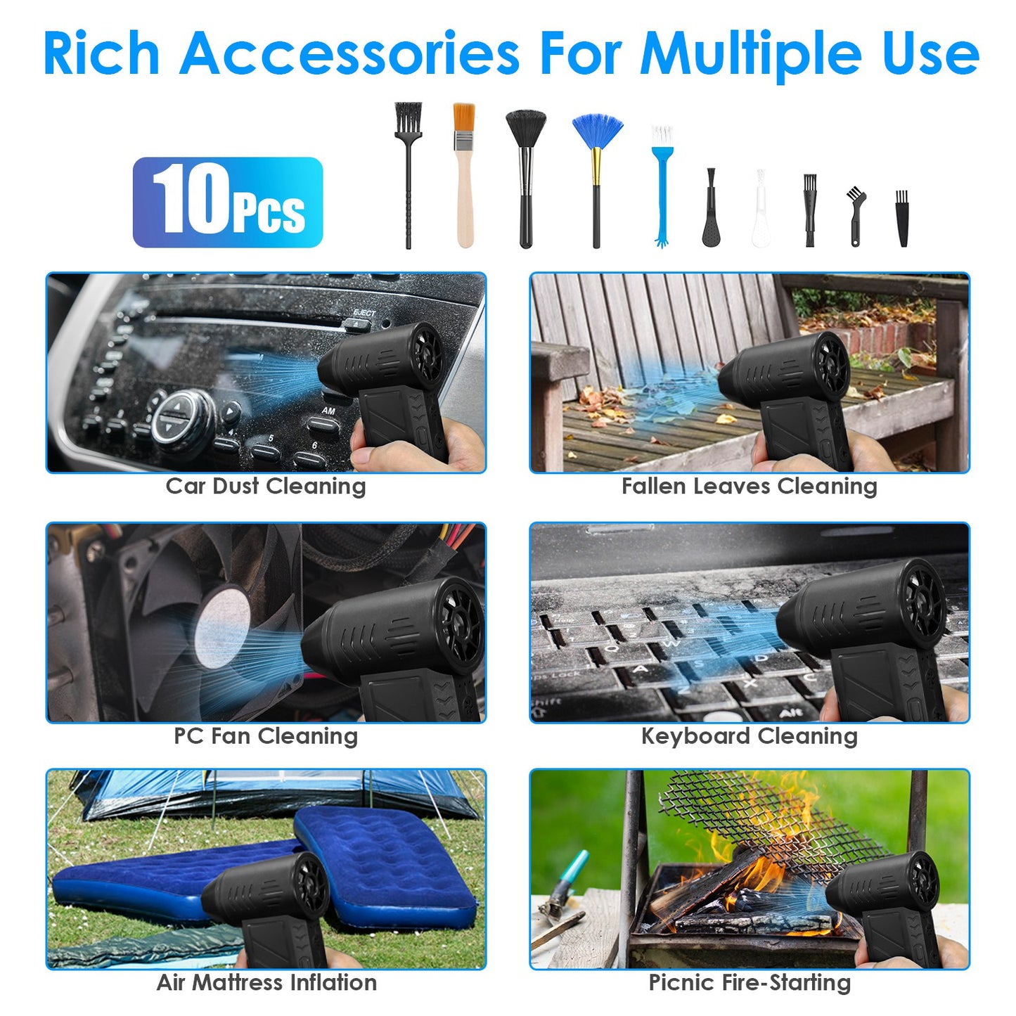 Rechargeable Compressed Air Duster 150000 RPM Cordless Air Blower with LED Light for PC Keyboard Car and Home Cleaning