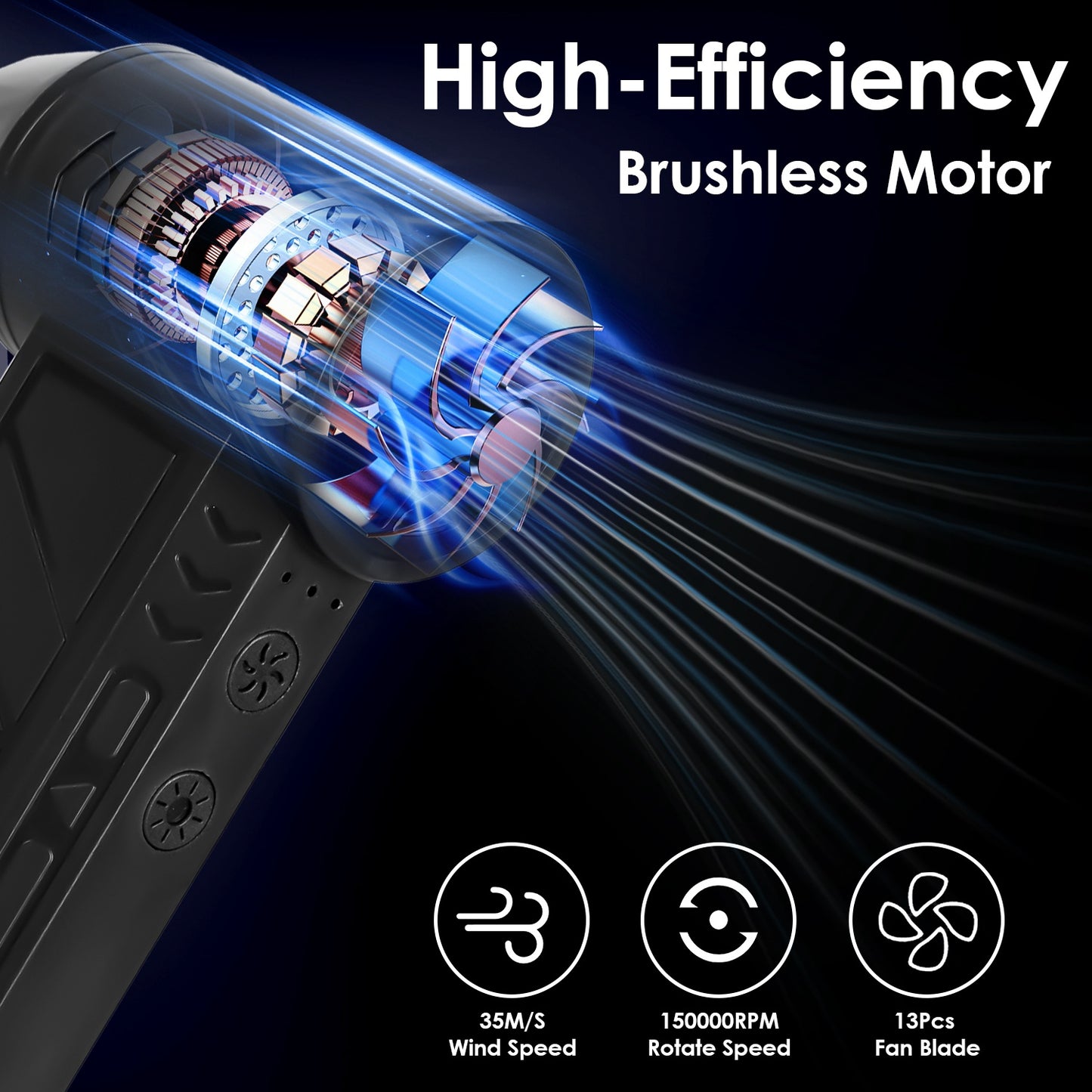 Rechargeable Compressed Air Duster 150000 RPM Cordless Air Blower with LED Light for PC Keyboard Car and Home Cleaning